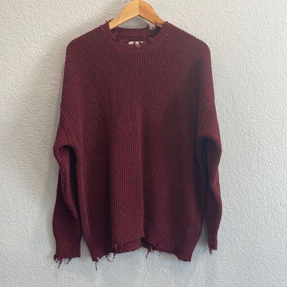 Pistola Eva Distressed Cotton Crew Neck Pullover Sweater in Cherry Black Marl - Picture 2 of 8